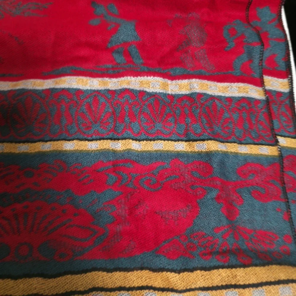 VTG Lihong Chinese Art Blanket Runner Tribal Southwest Red Blue Tapestry 66x26